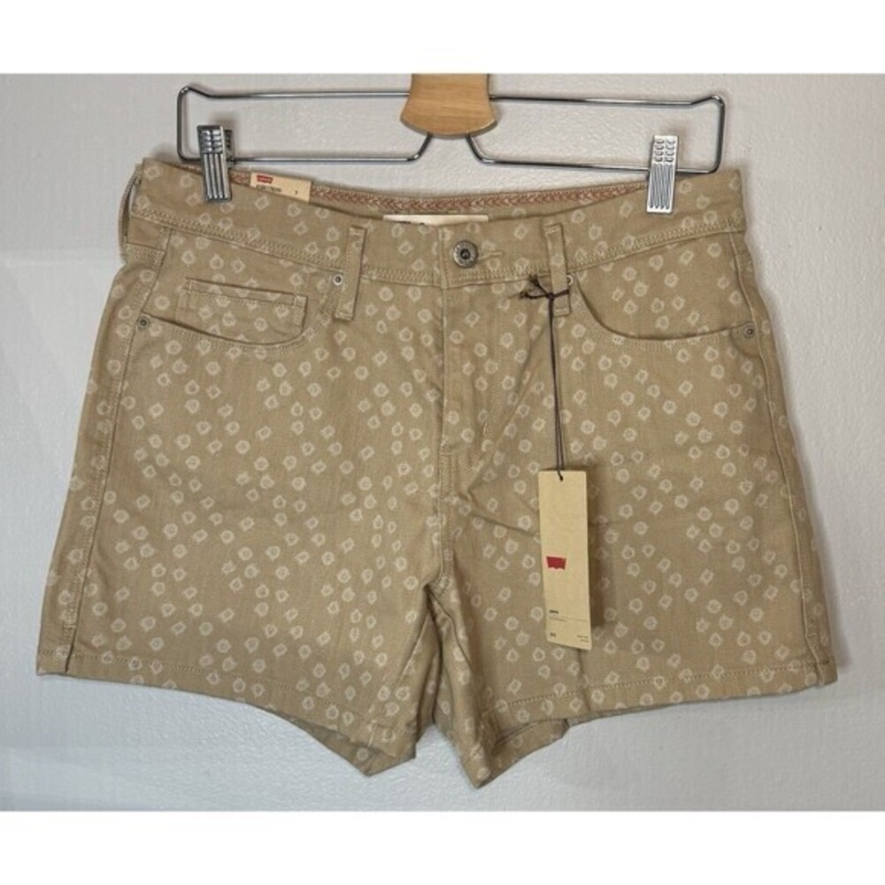 Womens NEW Levi's Mid-Rise Tan Beige Stretch Denim Shortie Jean Shorts  SIZE 8